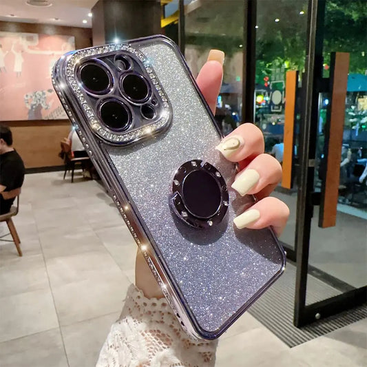 MUYEFW Case for iPhone 12 Case Women Girl with Ring Stand Ring Holder Kickstand Cute Glitter Sparkle Bling Protective Phone Case Cover (Purple)