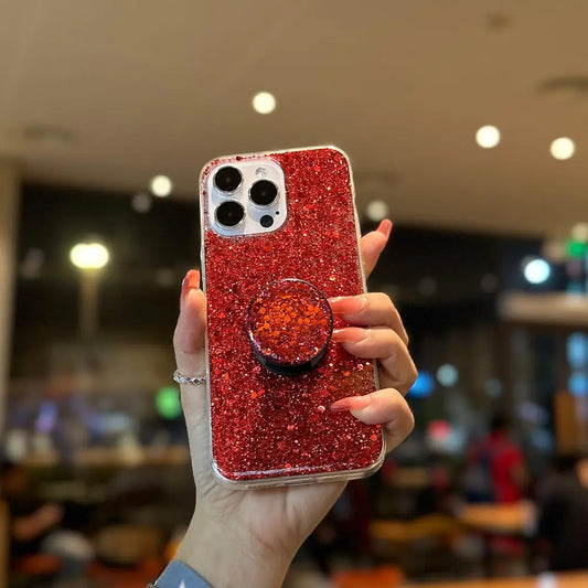 MUYEFW Case for Samsung Galaxy A52 5G Case Glitter Bling for Women Girls Sparkle Cover with Ring Holder Expanding Kickstand Cute Protective Phone Cases (Red)