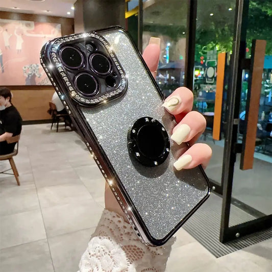 MUYEFW Case for iPhone 11 Case Women Girl with Ring Stand Ring Holder Kickstand Cute Glitter Sparkle Bling Protective Phone Case Cover (Black)