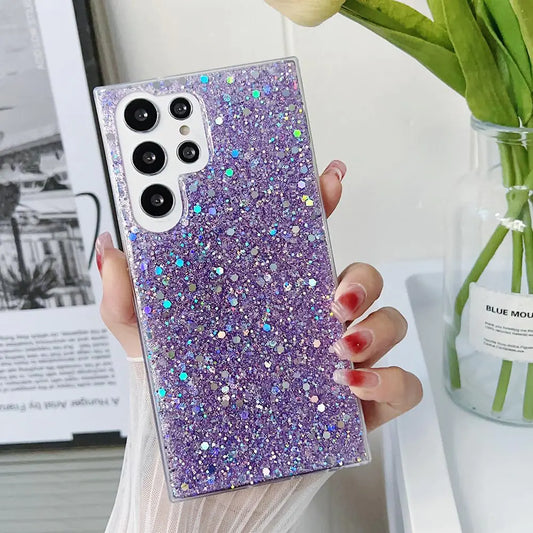 MUYEFW Case for Samsung Galaxy S21 Ultra Case 6.8Glitter Bling for Women Girls Sparkle Cover Cute Protective Phone (Purple)